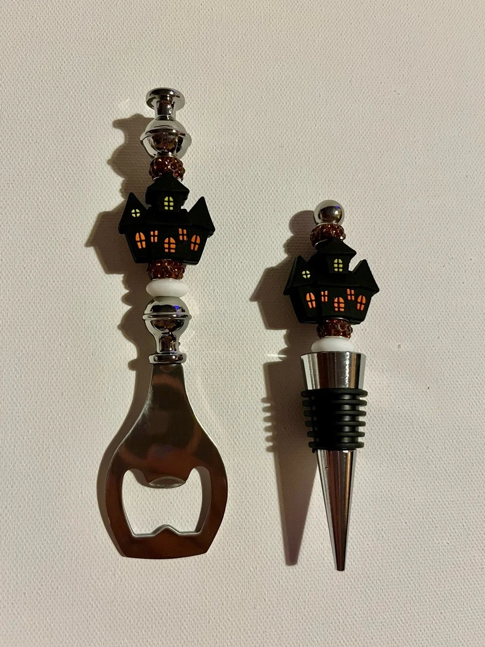 Halloween Haunted House Bottle Opener and Wine Stopper Set - Black